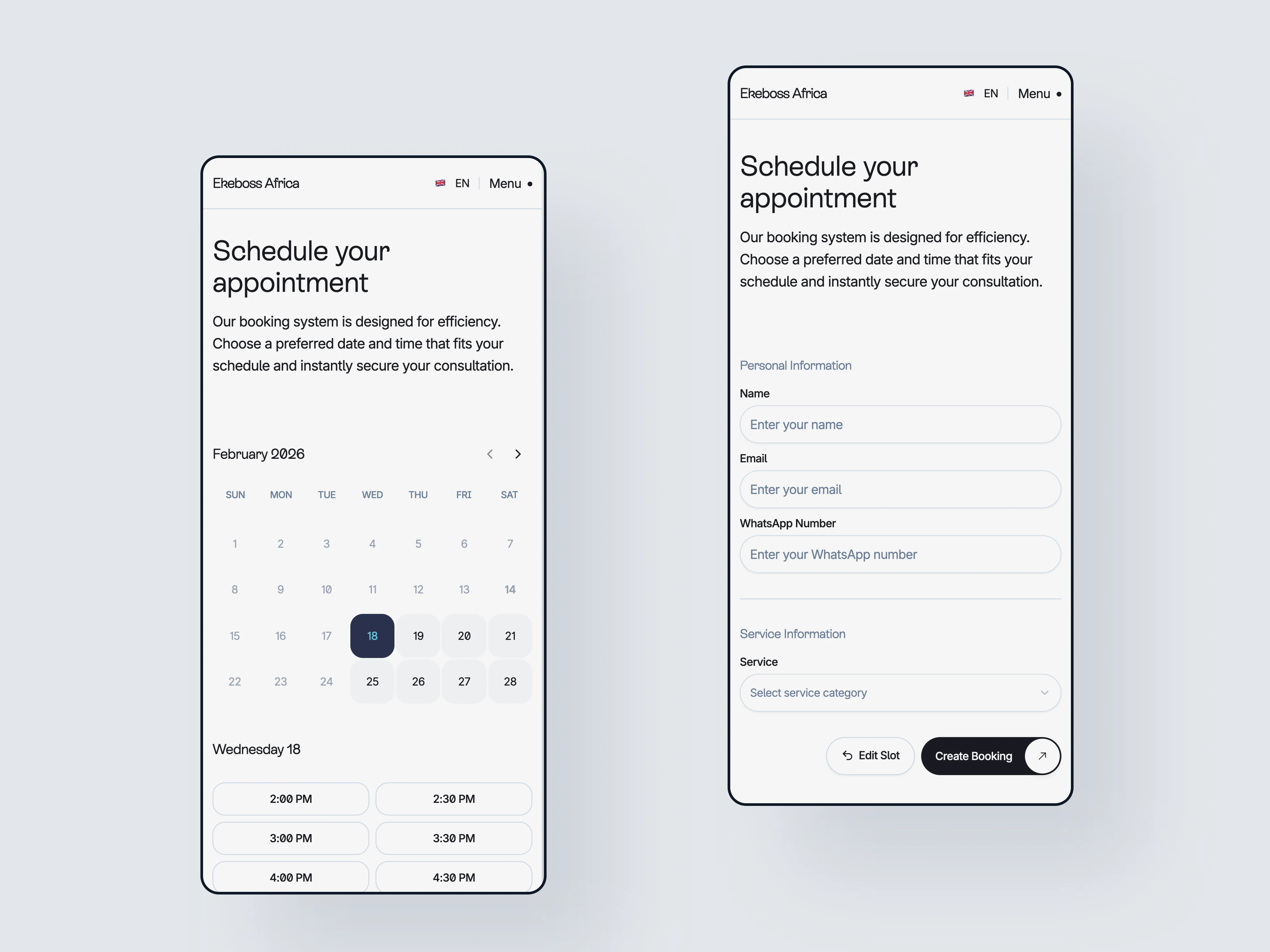 Ekeboss Appointment page