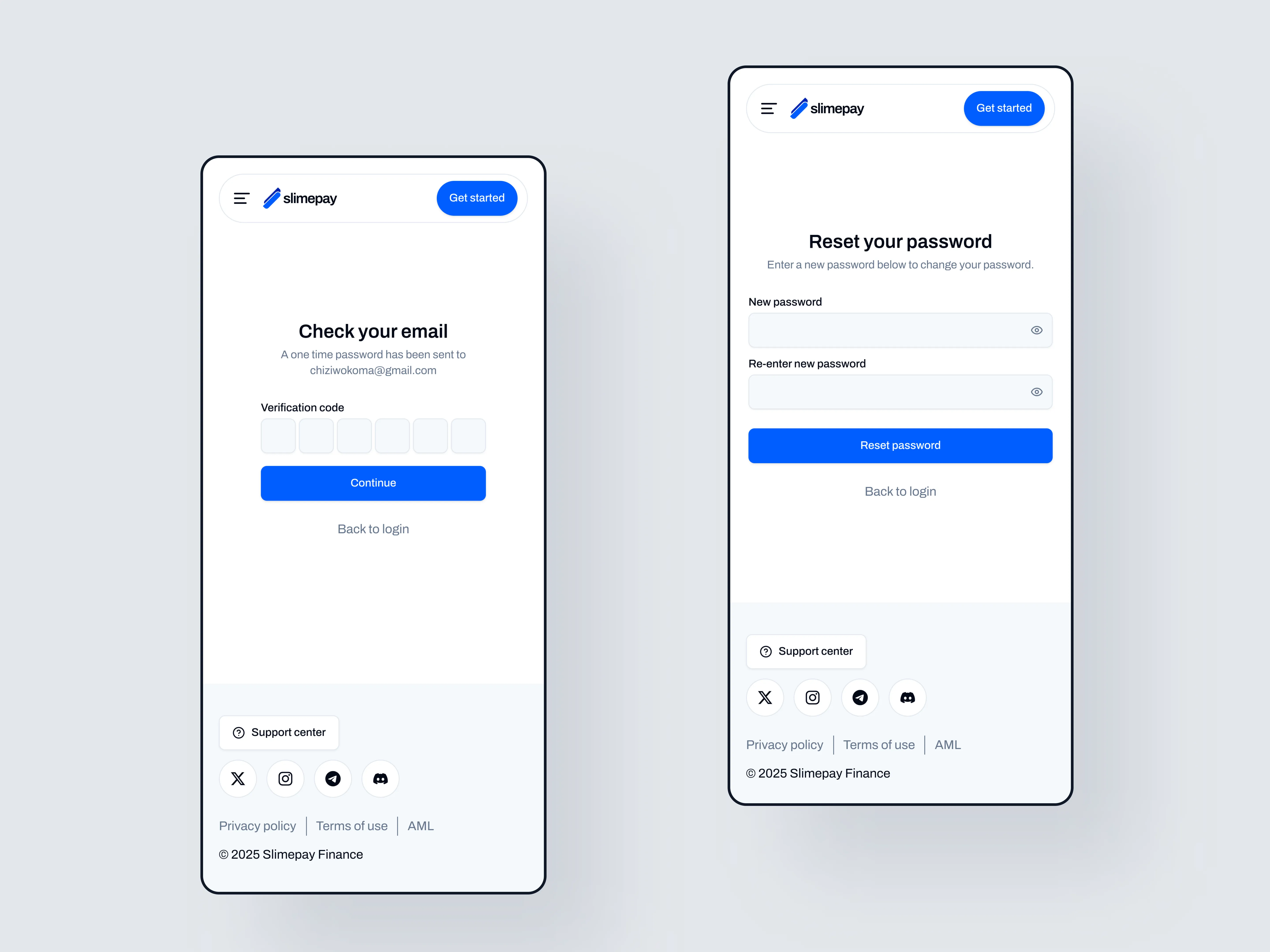 Slimepay authentication screens