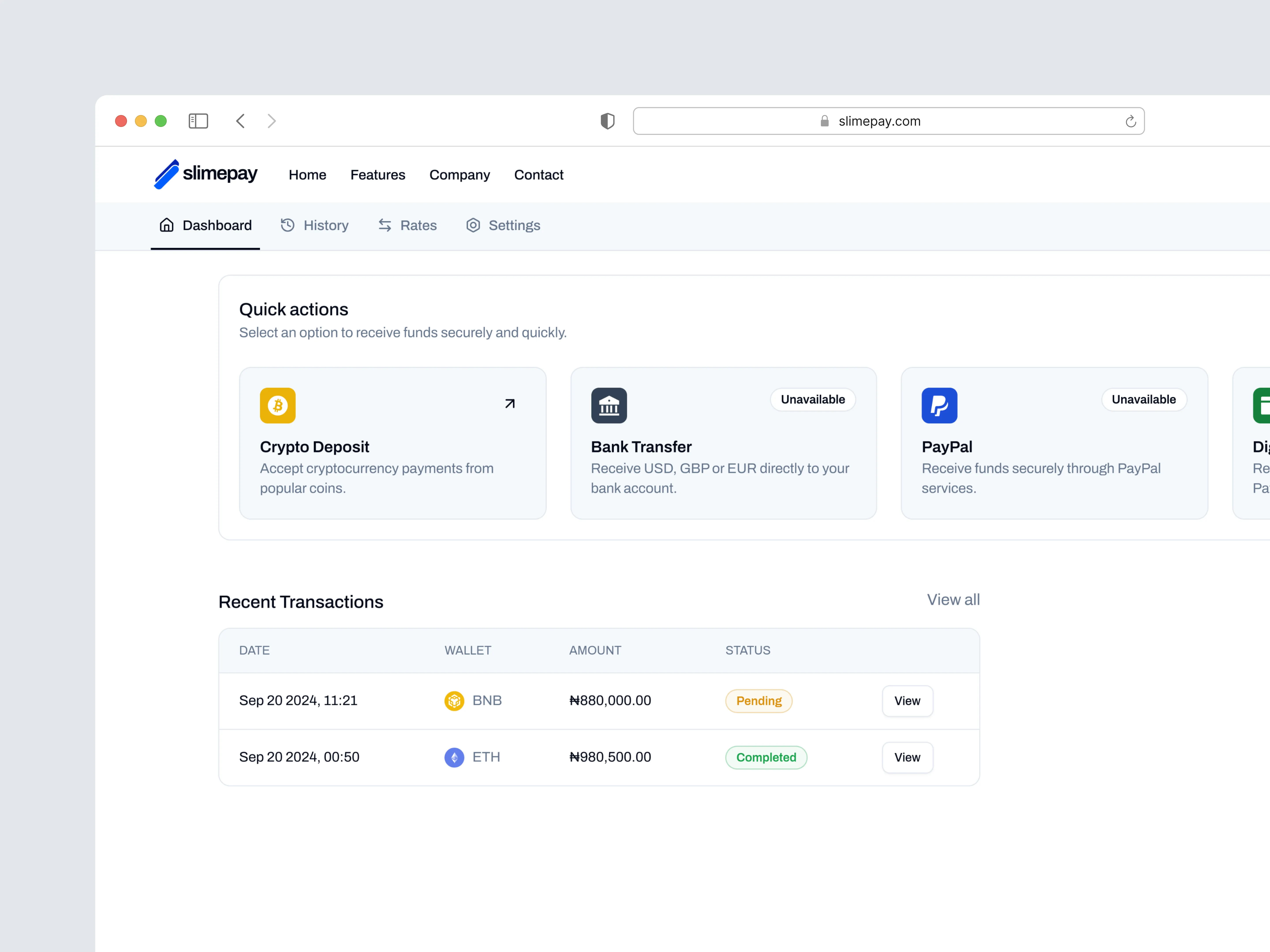 Slimepay dashboard quick actions